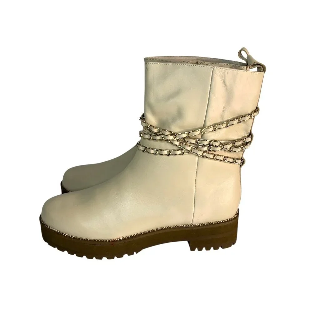 Cecelia Womens  New York Leather Chain Mid Boots New Nude size 11 - Picture 6 of 8